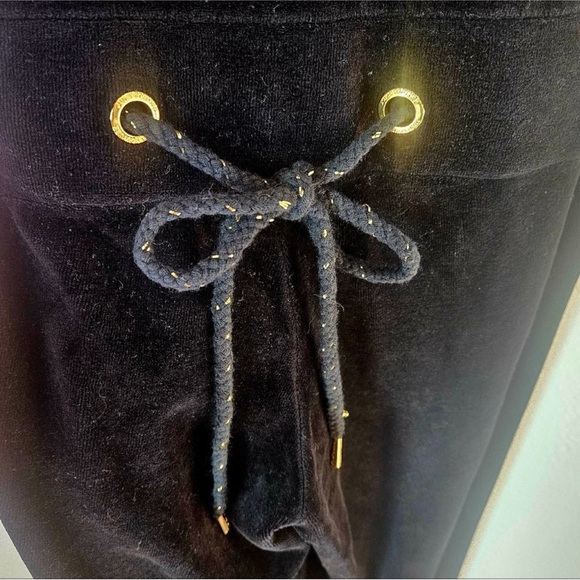 JUICY COUTURE Black Velour Wide Leg Romper Jumpsuit w Drawstring Waist Y2K - Picture 10 of 12